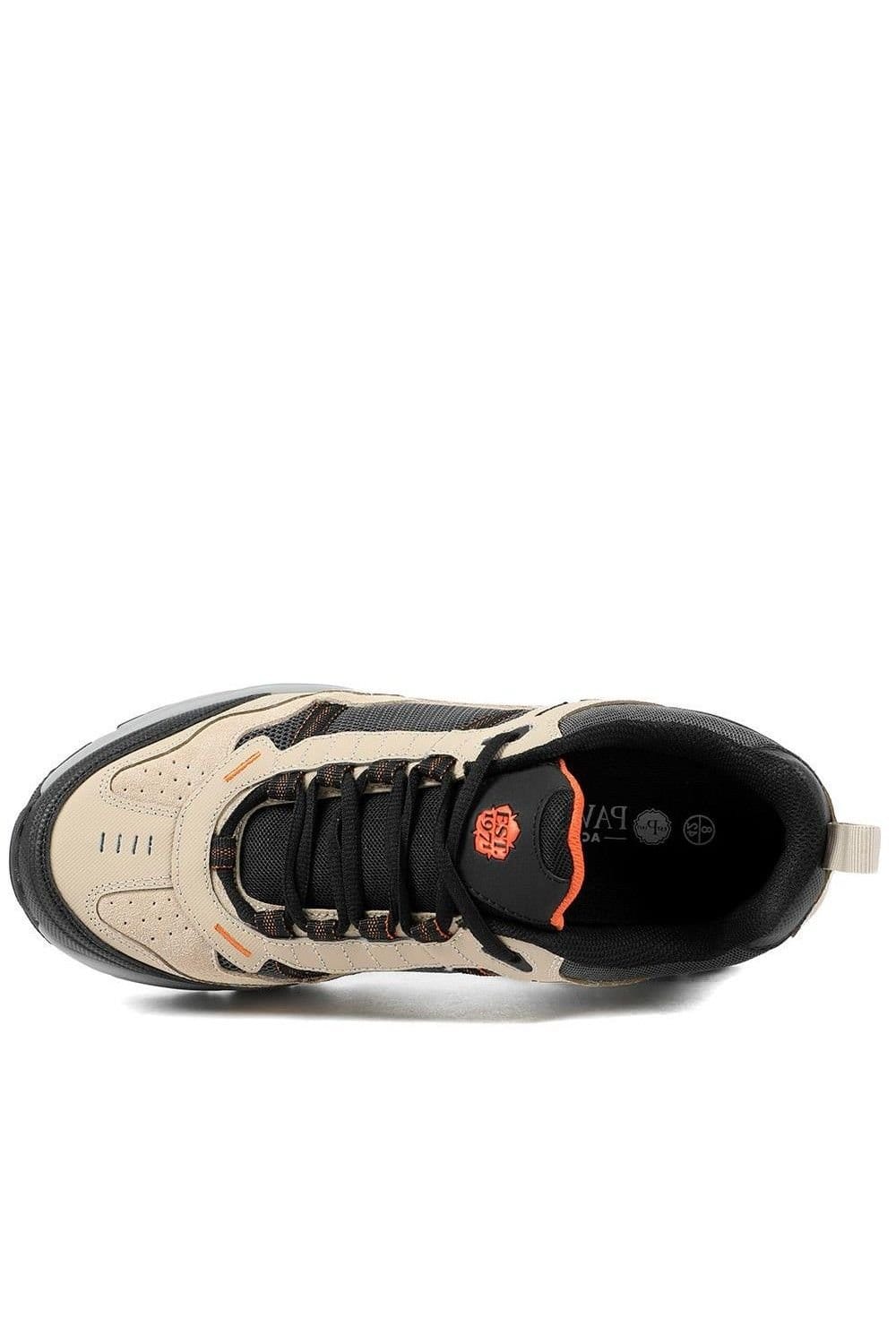 Pavers Pavers Men's Extra Wide Leather Memory Foam Lace Up Trainers in Beige - 4