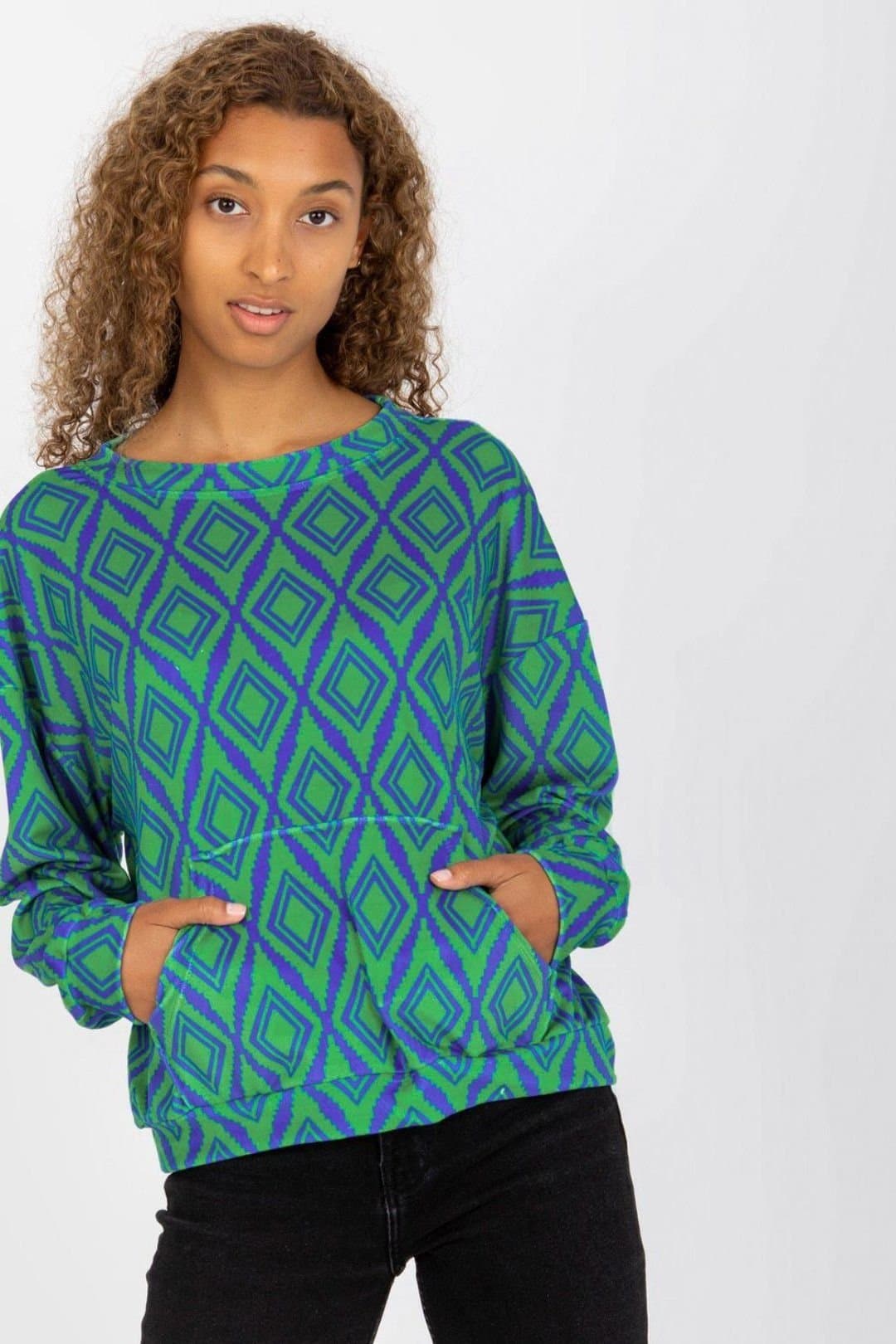 Love Lace Love Lace Women's Long Sleeve Kangaroo Pocket Pattern Sweatshirt in Green