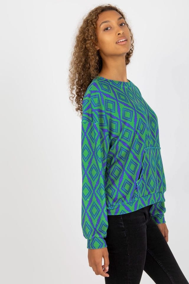 Love Lace Love Lace Women's Long Sleeve Kangaroo Pocket Pattern Sweatshirt in Green - 2