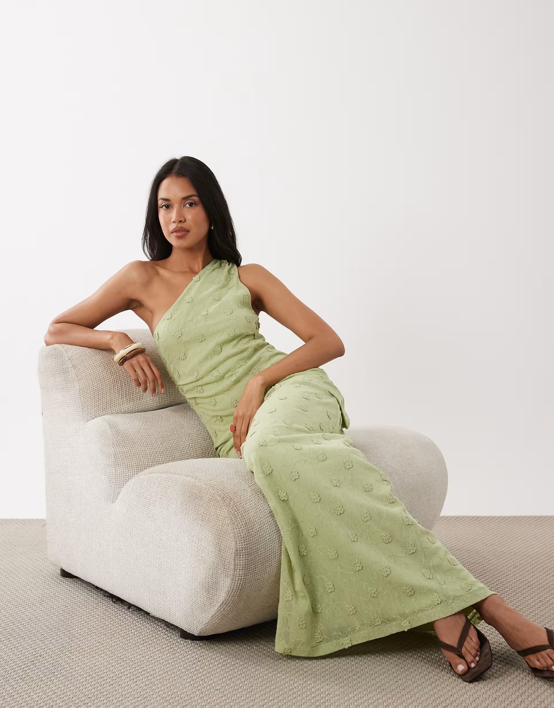 ASOS Gina Tricot co-ord 3D floral sheer maxi skirt in light green