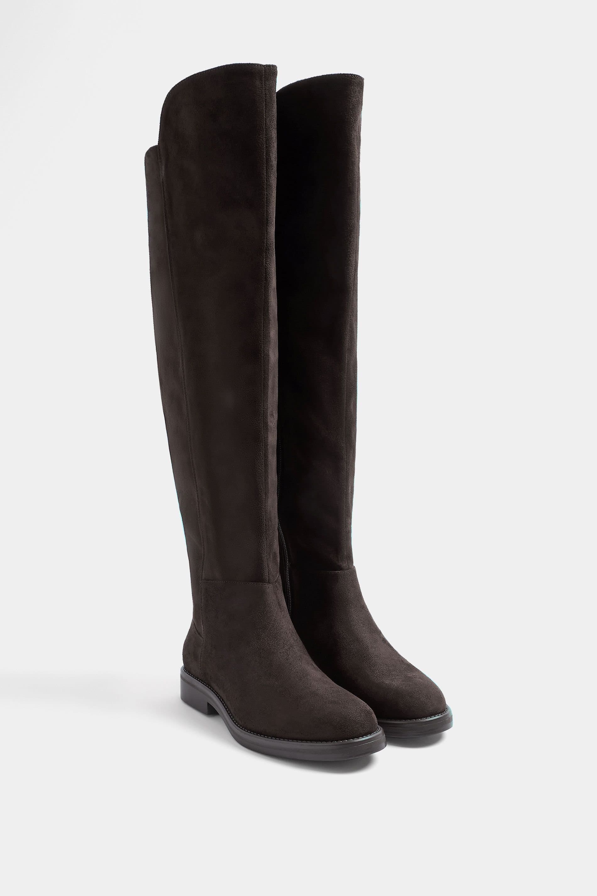 Yours Yours Women's Stretch Back Boots in Wide E Fit in Chocolate
