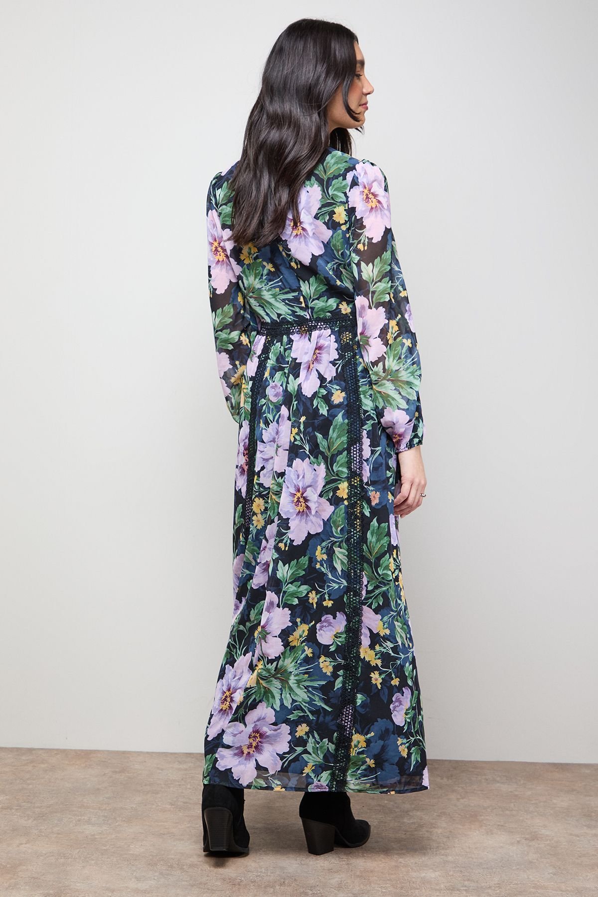 Oasis Oasis Women's Printed Lace Trim Balloon Sleeve Midi Smock Dress in Floral - 3