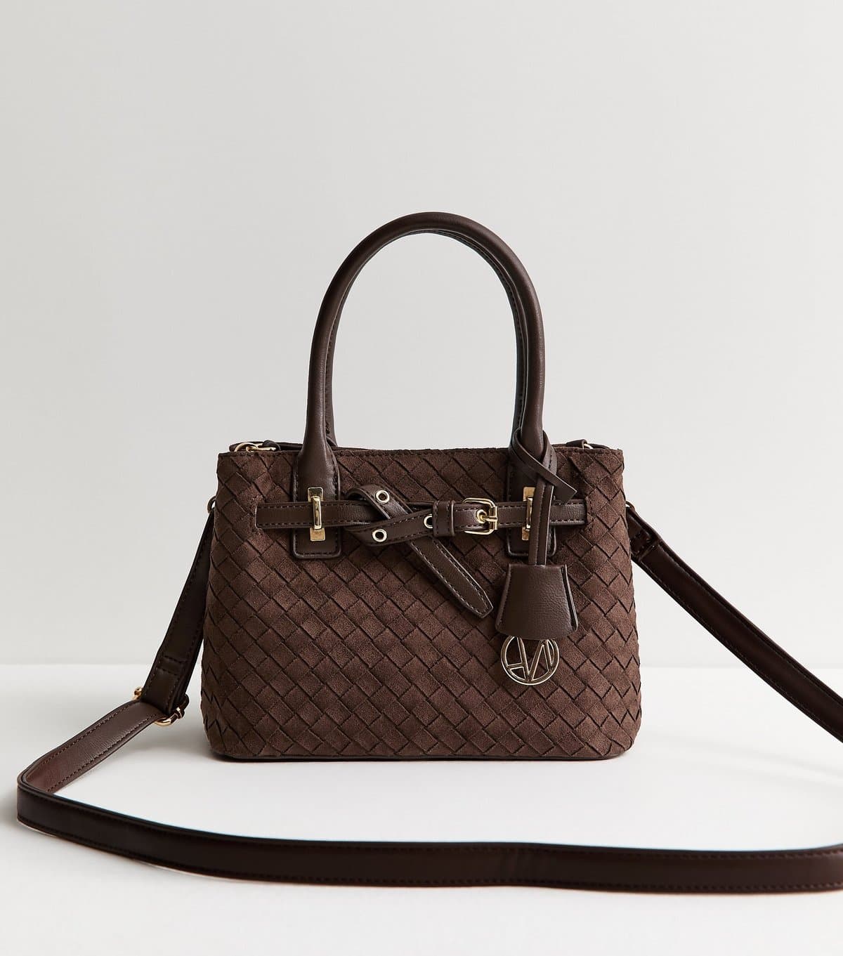 New Look Brown Faux Suede Weave Effect Mini Crossbody Bag New Look