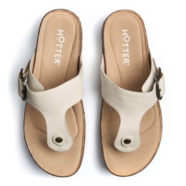 Hotter Hotter Women's Wide Fit 'Resort' Toe-Post Sandals in Cream - 3