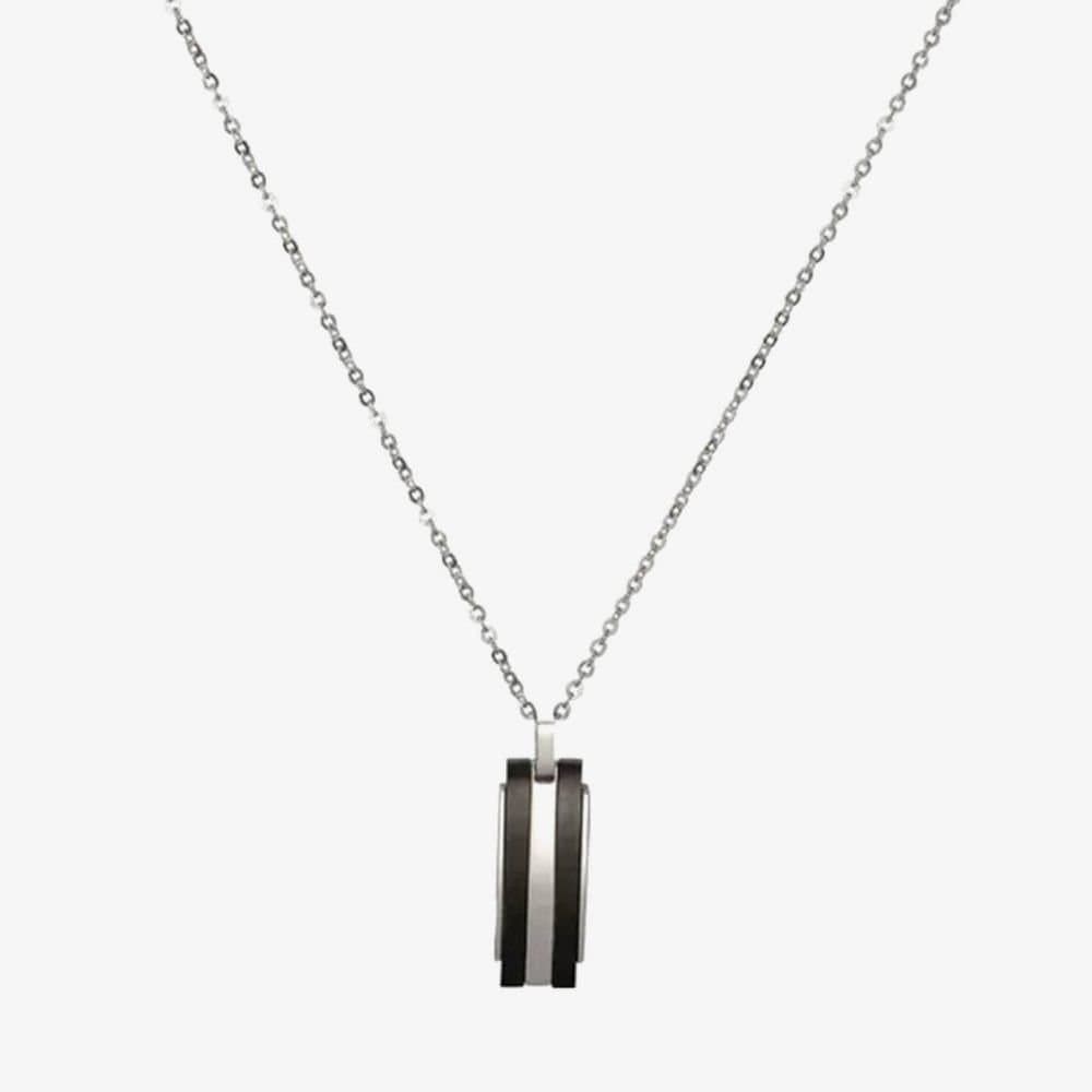 Unique Unique Men's Stainless Steel Black Tag Pendant Necklace