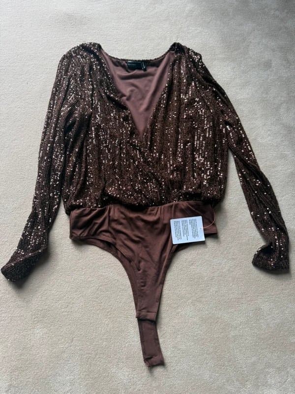 ASOS ASOS brown sequin wrap bodysuit