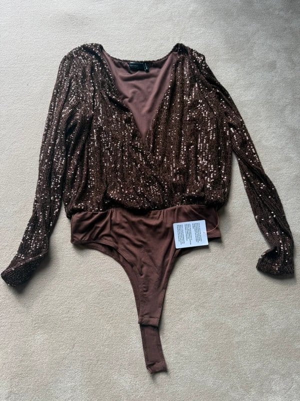 ASOS Brown Sequin Wrap Bodysuit
