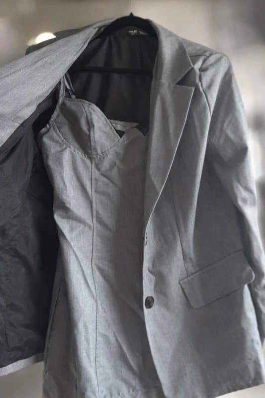 Shein Grey Blazer & Lace Trim Mini Dress Co-Ord Set