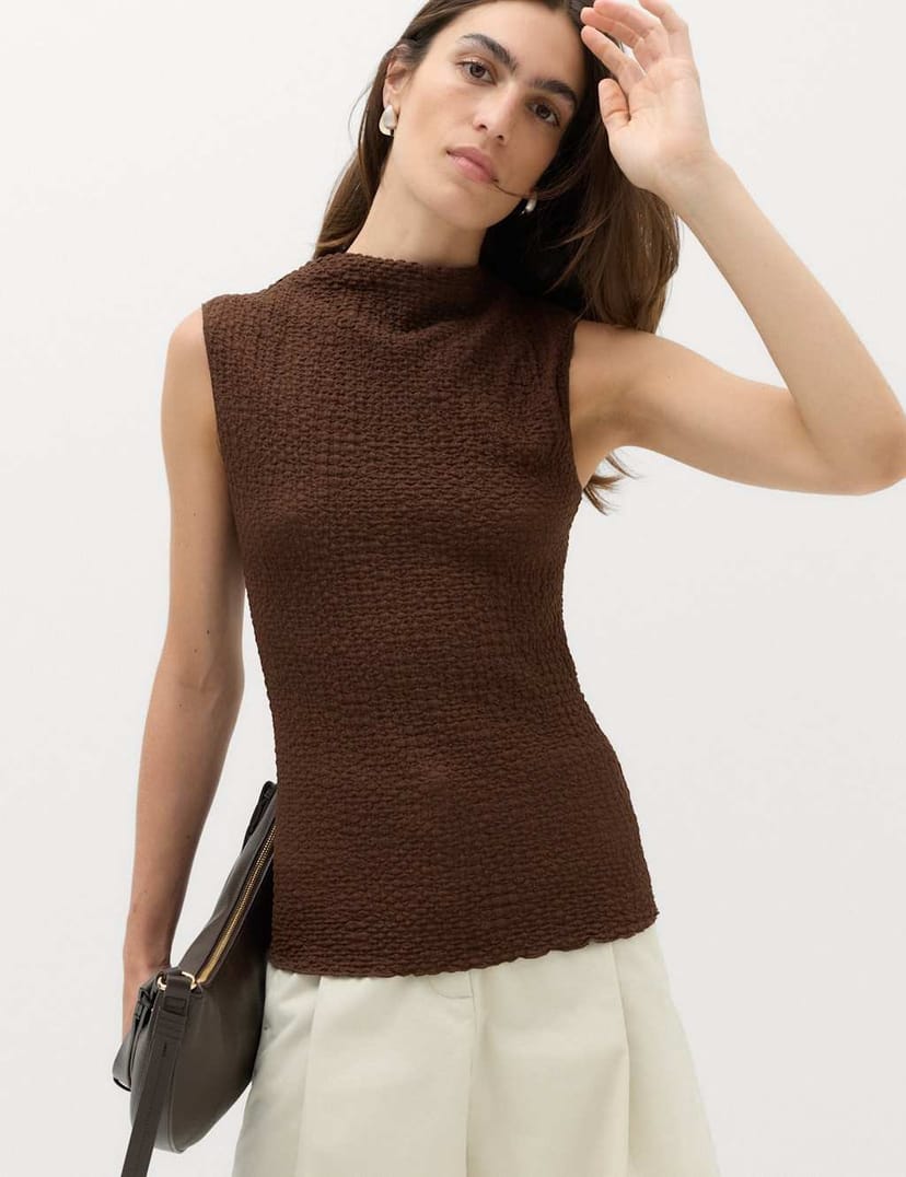Marks & Spencer M&S Textured Sleeveless Top Dark Chocolate - 1