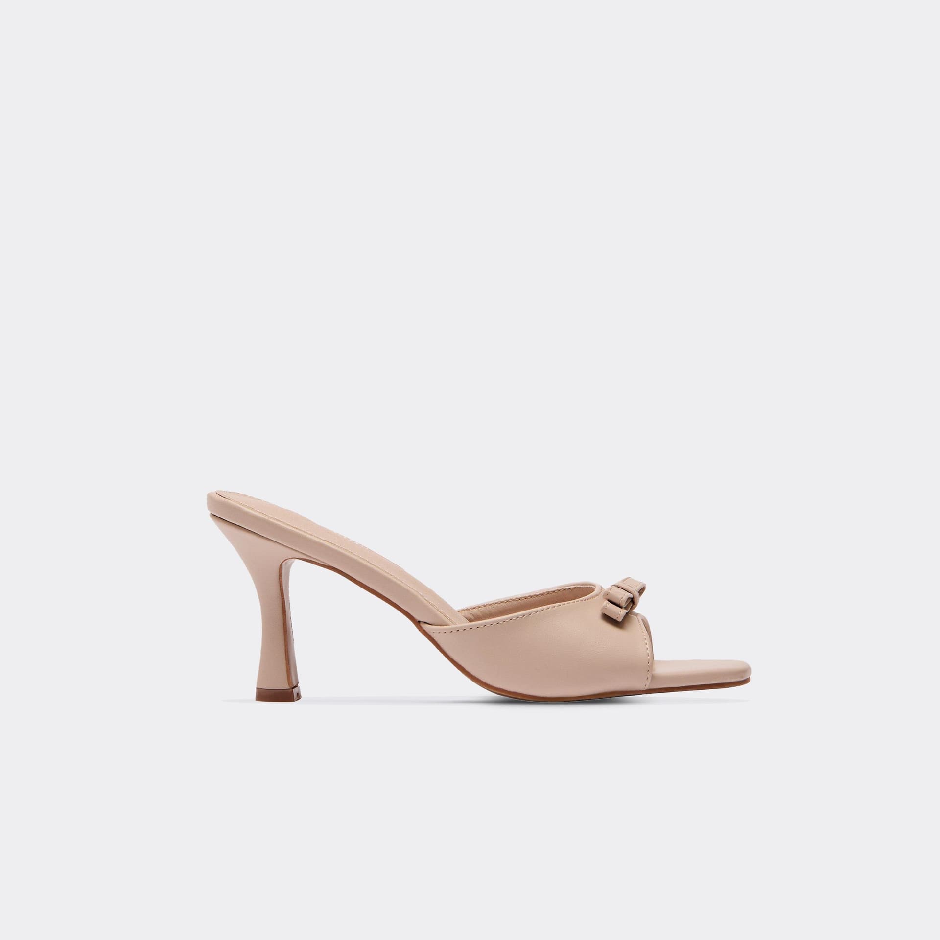 EGO Wrap Bow Detail Peep Toe Heeled Mule In Beige Faux Leather, Women's Size UK 3