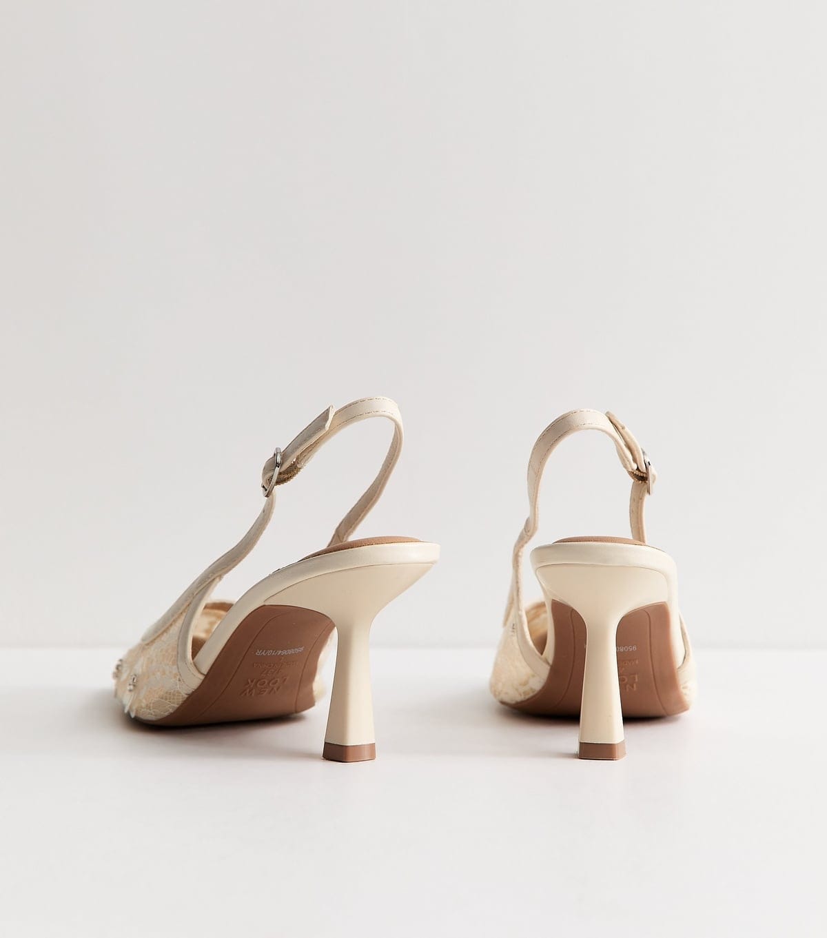 New Look Women's White Sequinned Floral Lace Slingback Court Shoes Vegan New Look - 4