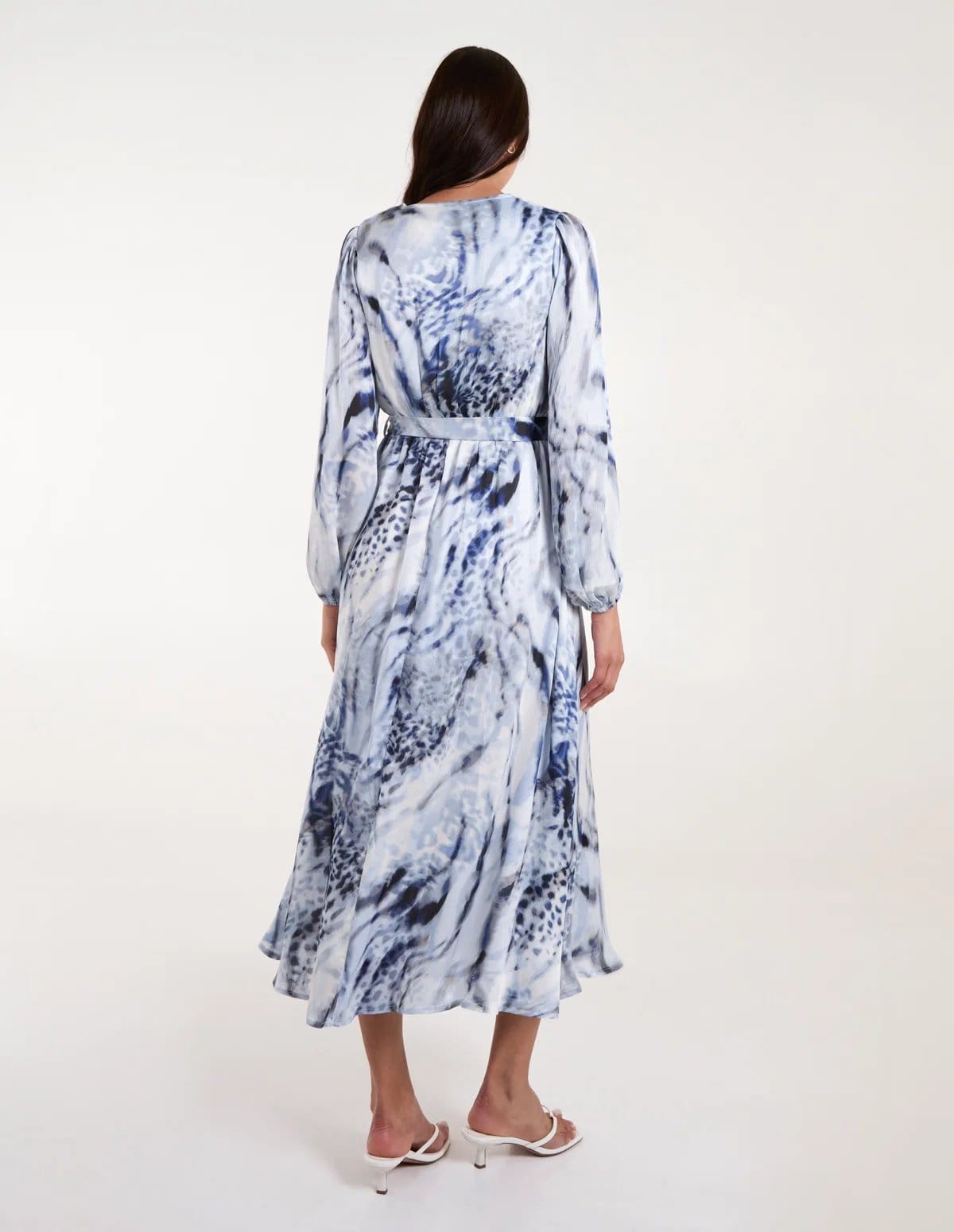 Blue Vanilla Watercolour Wrap Front Belted Midi Dress - 4