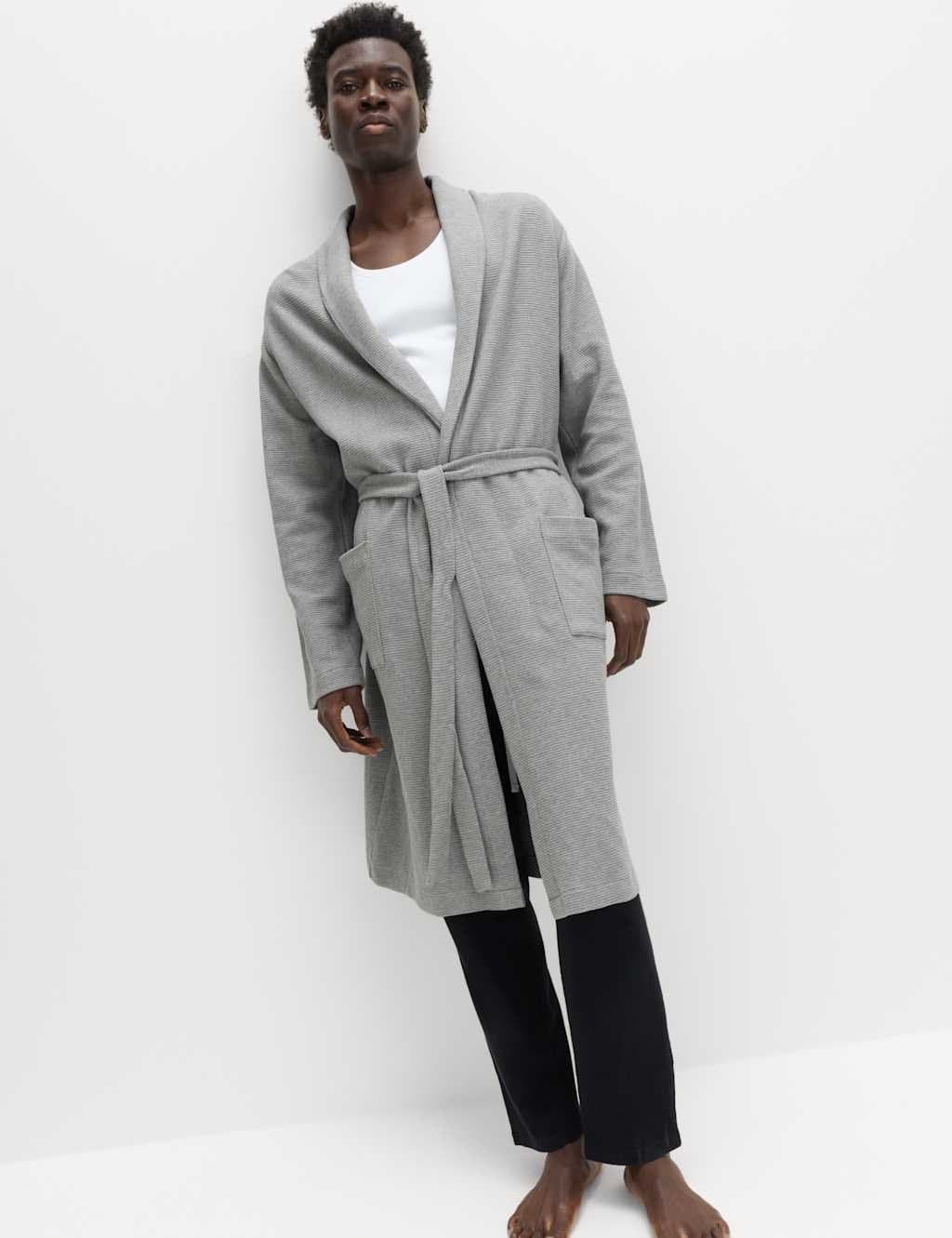 Marks & Spencer M&S Grey Waffle Cotton Lightweight Dressing Gown