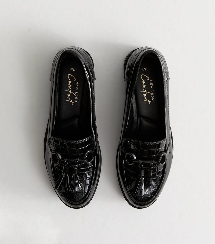 New Look Women's Black Croc Effect Faux Leather Loafers Vegan New Look - 1