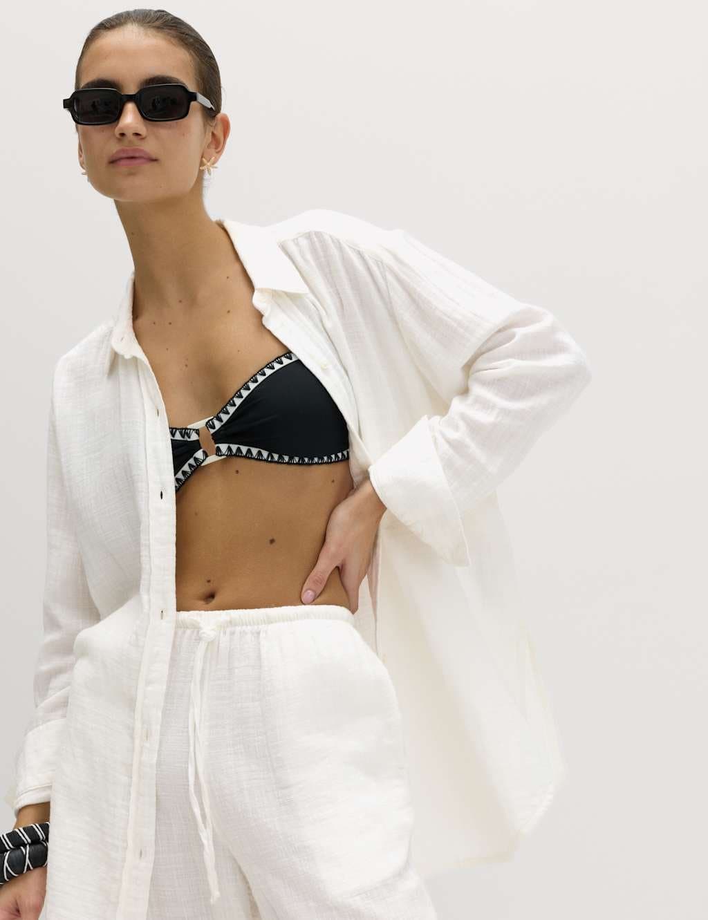 Marks & Spencer M&S Soft White Pure Cotton Double Cloth Beach Shirt