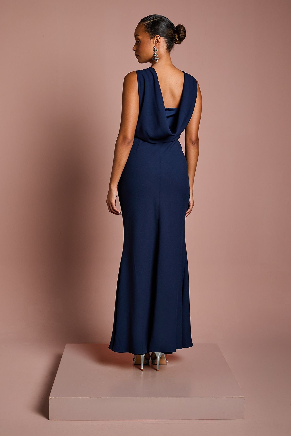 Coast Coast Women's Honoured Petite Sleeveless Cowl Back Maxi Bridesmaid Dress in Navy - 3