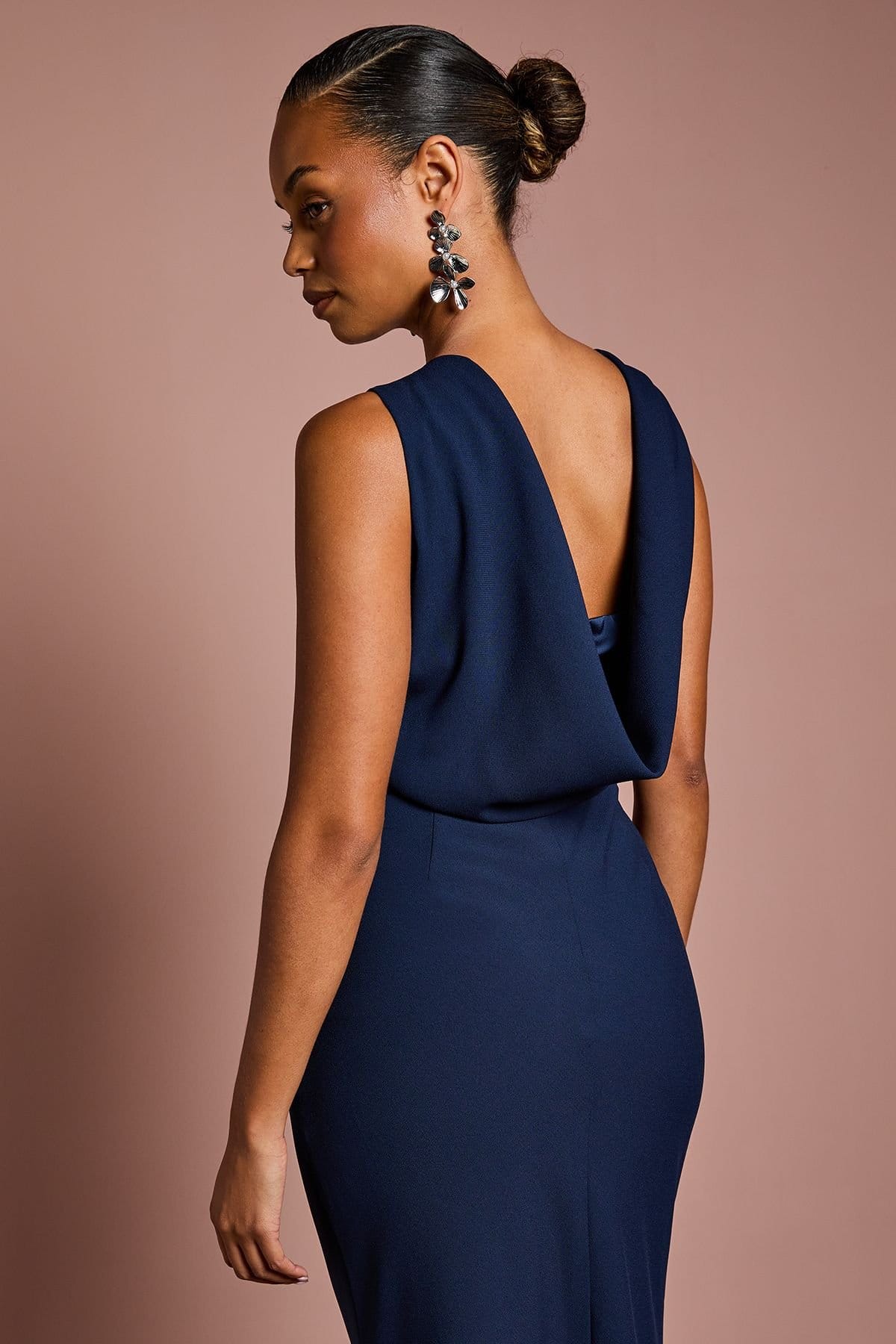 Coast Coast Women's Honoured Petite Sleeveless Cowl Back Maxi Bridesmaid Dress in Navy - 4