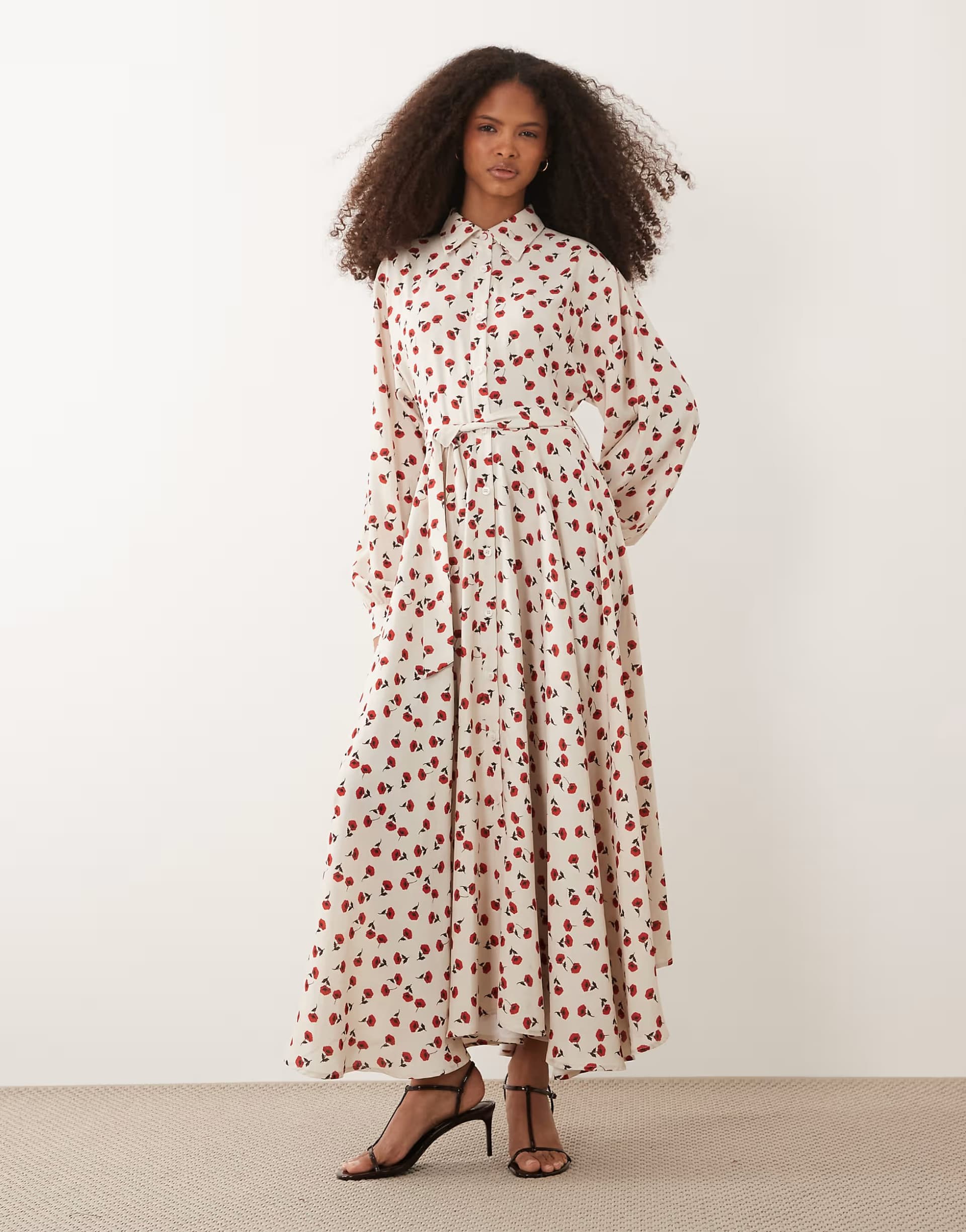 ASOS IYAL collar detail button through maxi dress in cream rose print