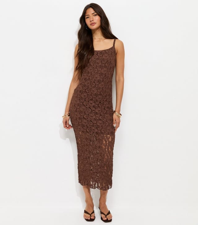 New Look Women's Dark Brown Floral Lace Strappy Midi Dress New Look - 3