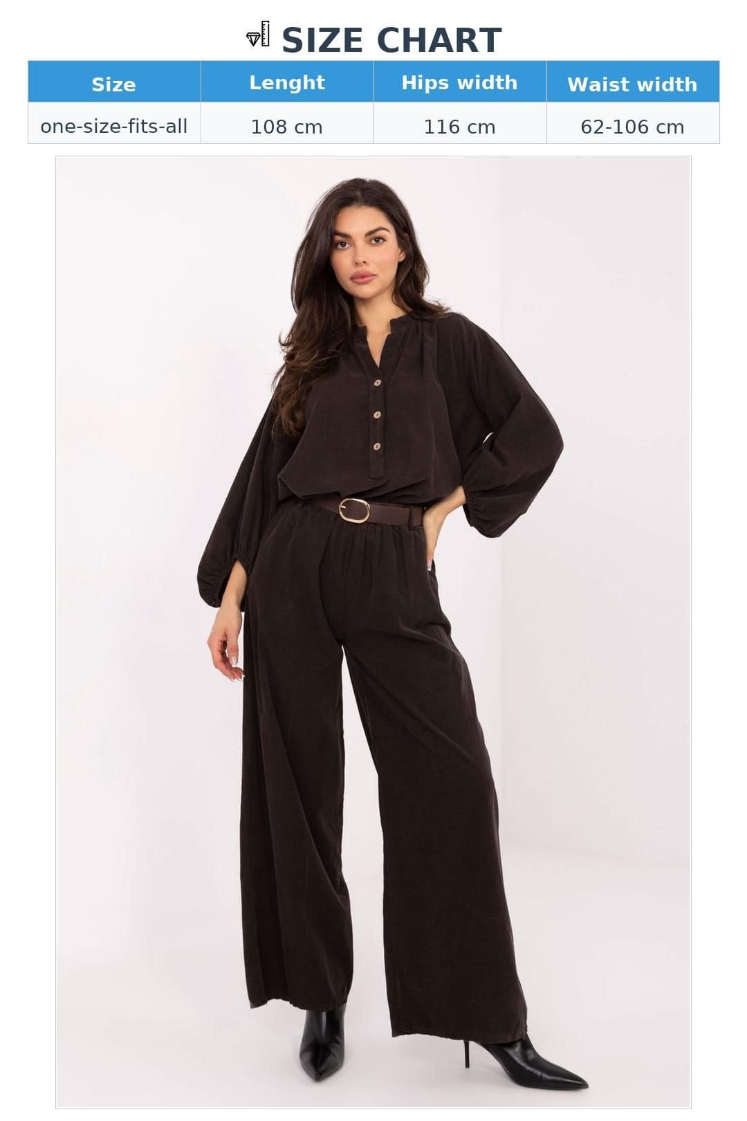 Love Lace Love Lace Women's Soft Corduroy High Waist Wide Leg Belt Pants in Brown - 4