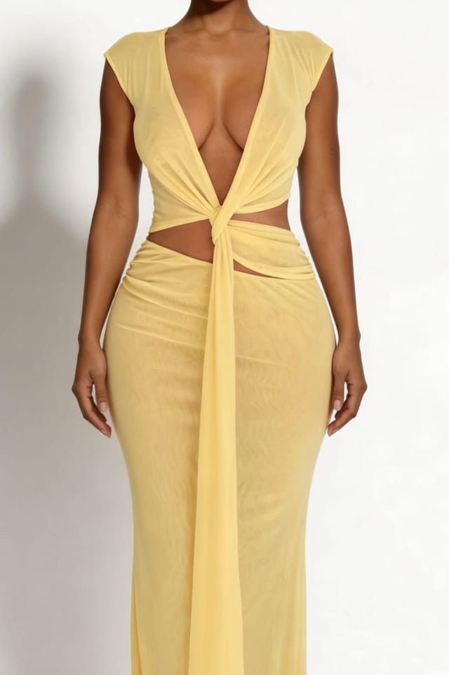 LEMONLUNAR LEMONLUNAR Women's The Elara Mesh Maxi Dress in Yellow - 2
