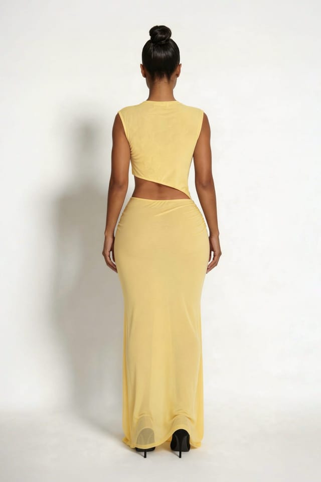 LEMONLUNAR LEMONLUNAR Women's The Elara Mesh Maxi Dress in Yellow - 3