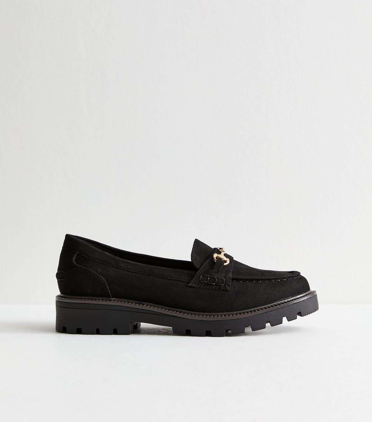 New Look Women's Black Suedette Buckle Penny Loafers Vegan New Look