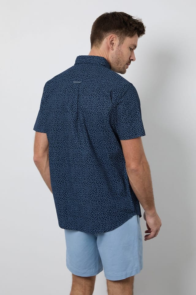 Maine Maine Men's Navy Floral Print Short Sleeve Shirt - 3