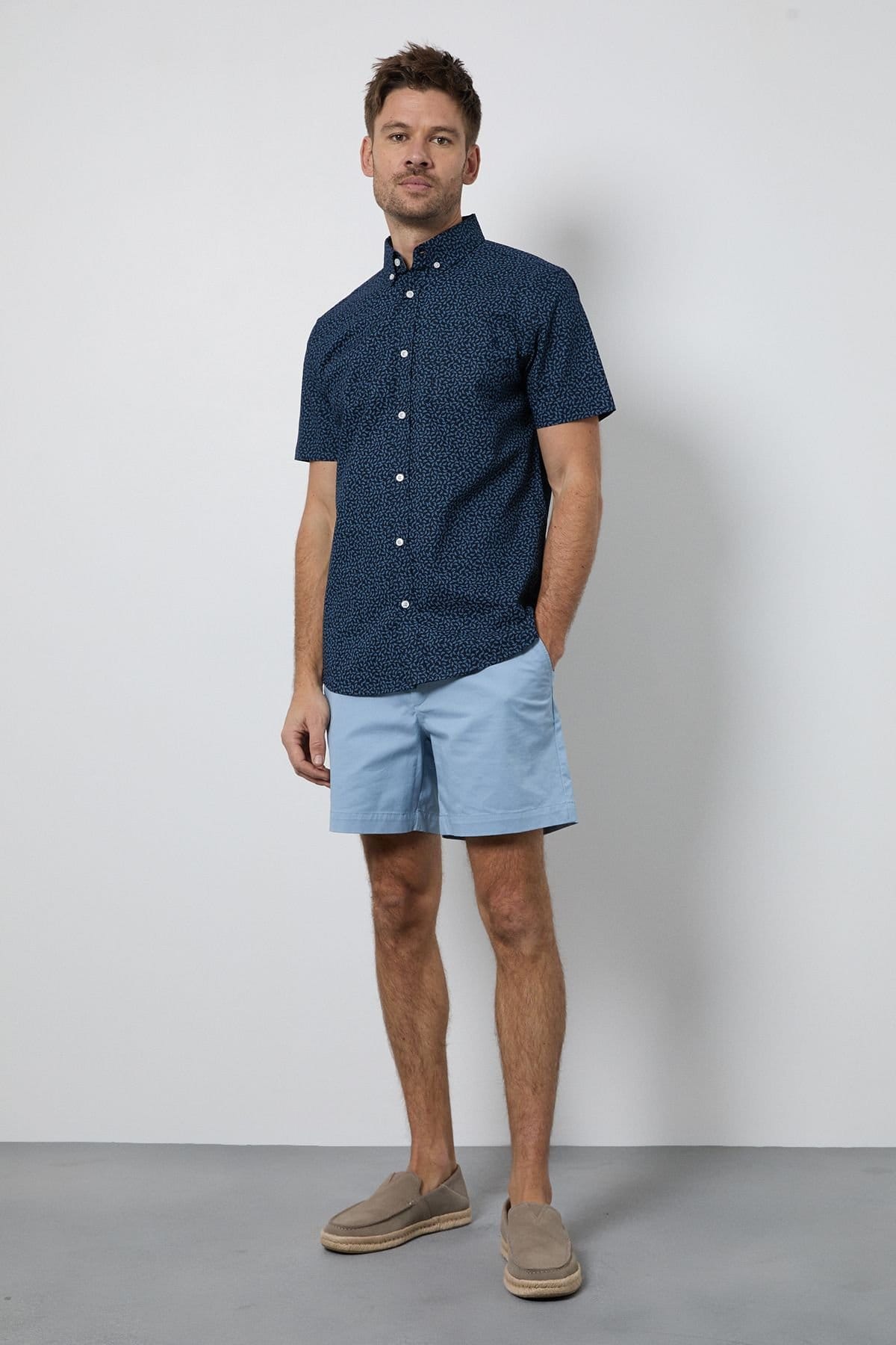 Maine Maine Men's Navy Floral Print Short Sleeve Shirt - 4