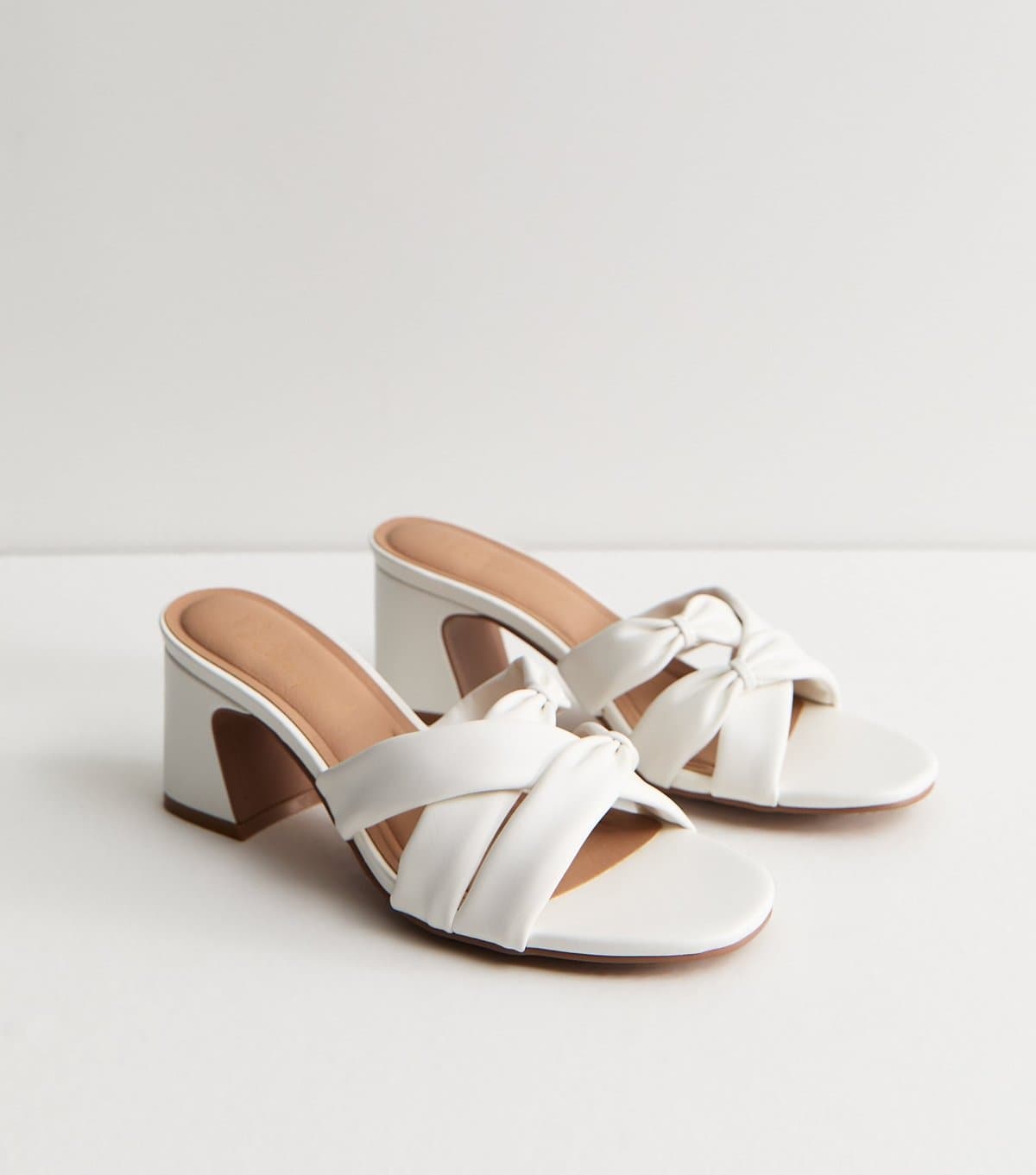 New Look Women's Wide Fit White Faux Leather Knotted Strap Mule Sandals Vegan New Look