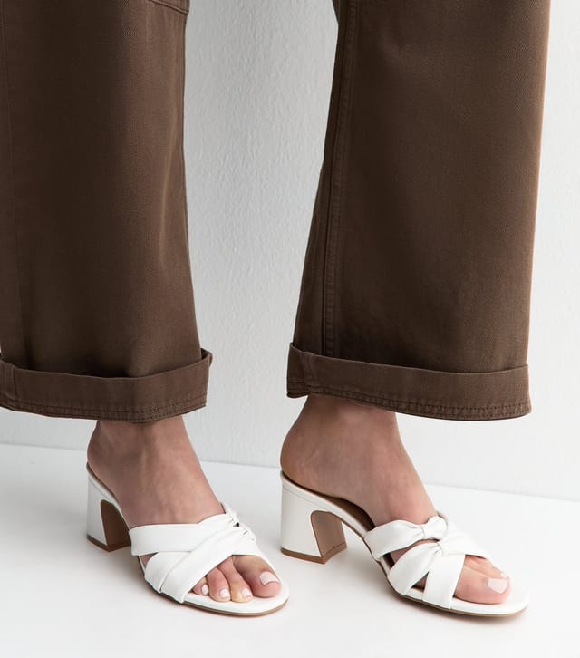 New Look Women's Wide Fit White Faux Leather Knotted Strap Mule Sandals Vegan New Look - 2