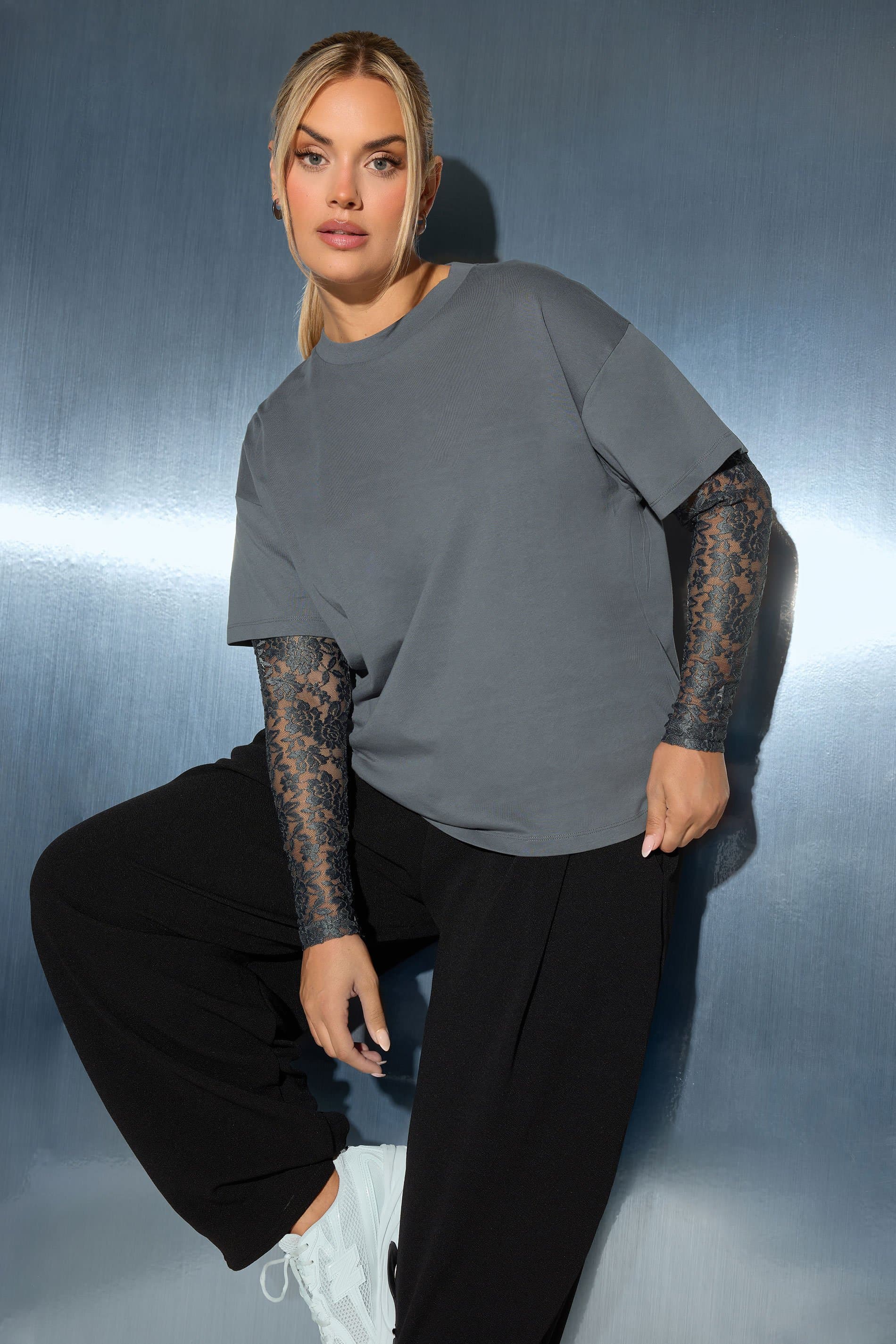 Limited Collection Plus Size Grey Lace Sleeve Top