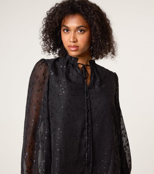 Blue Vanilla Women's Black Sheer Patterned Tie Neck Blouse Blue Vanilla New Look - 3
