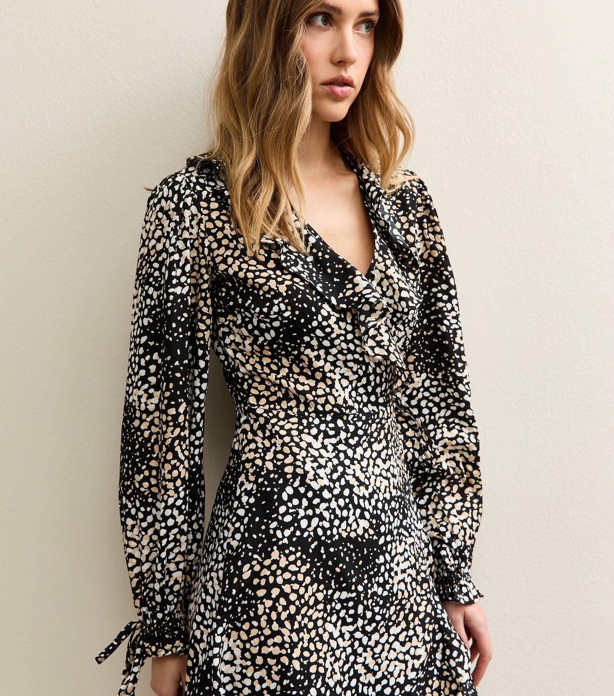 New Look Women's Brown Speckled Crepe Ruffle Wrap Mini Dress New Look - 3