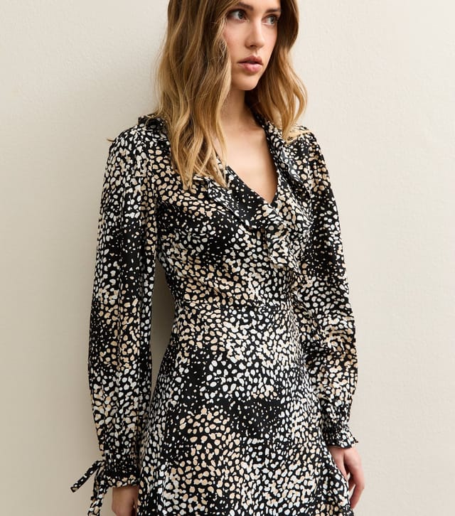 New Look Women's Brown Speckled Crepe Ruffle Wrap Mini Dress New Look - 3
