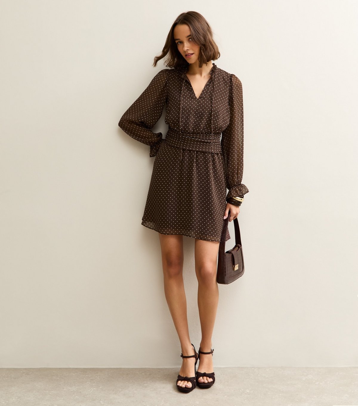 New Look Women's Brown Chiffon Polka Dot Mini Dress New Look - 4