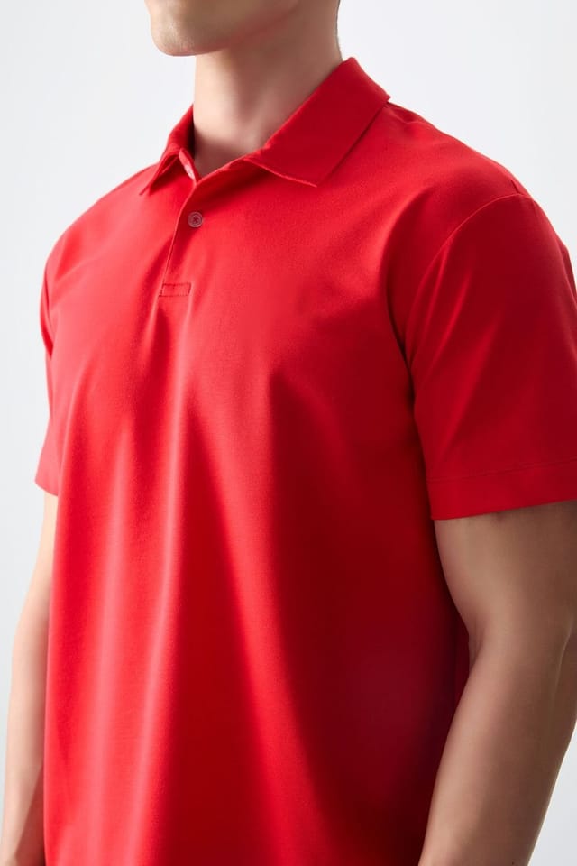 Tommy Life Tommy Life Men's Oversized Polo Collar T-Shirt in Red - 2
