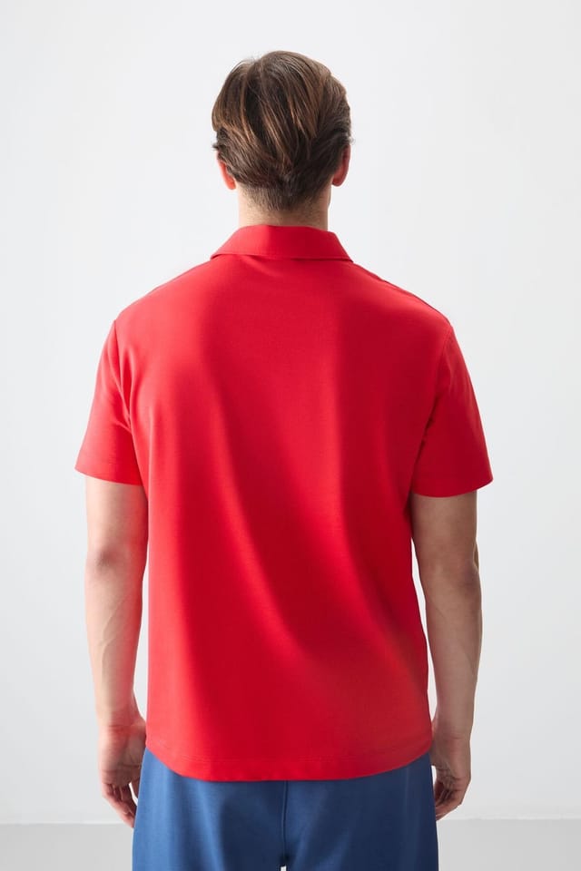 Tommy Life Tommy Life Men's Oversized Polo Collar T-Shirt in Red - 3