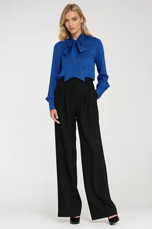 Love Lace Love Lace Women's Viscose long sleeve tie neck blouse in Blue - 2