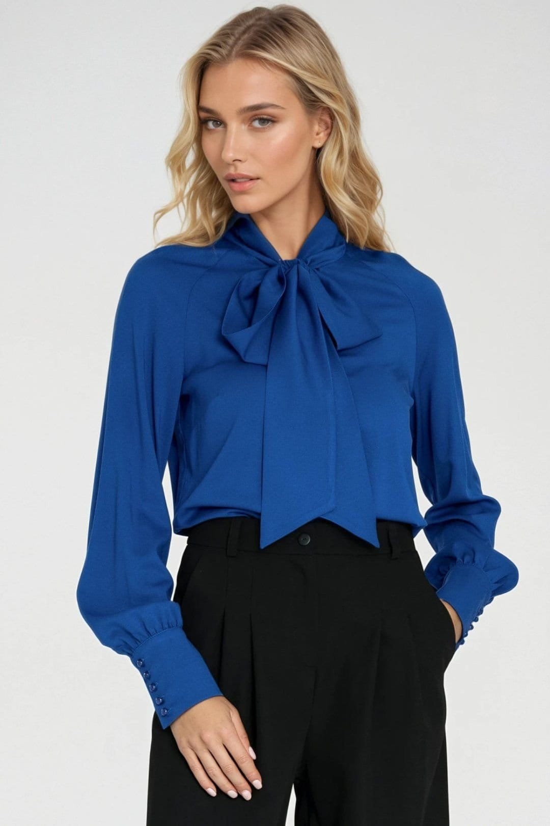 Love Lace Love Lace Women's Viscose long sleeve tie neck blouse in Blue - 4