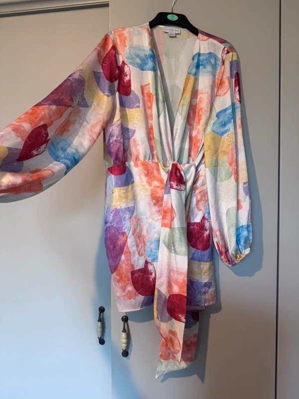 Never Fully Dressed Never Fully Dressed Mini Wrap Belted Dress Pastel Satin Plus Size