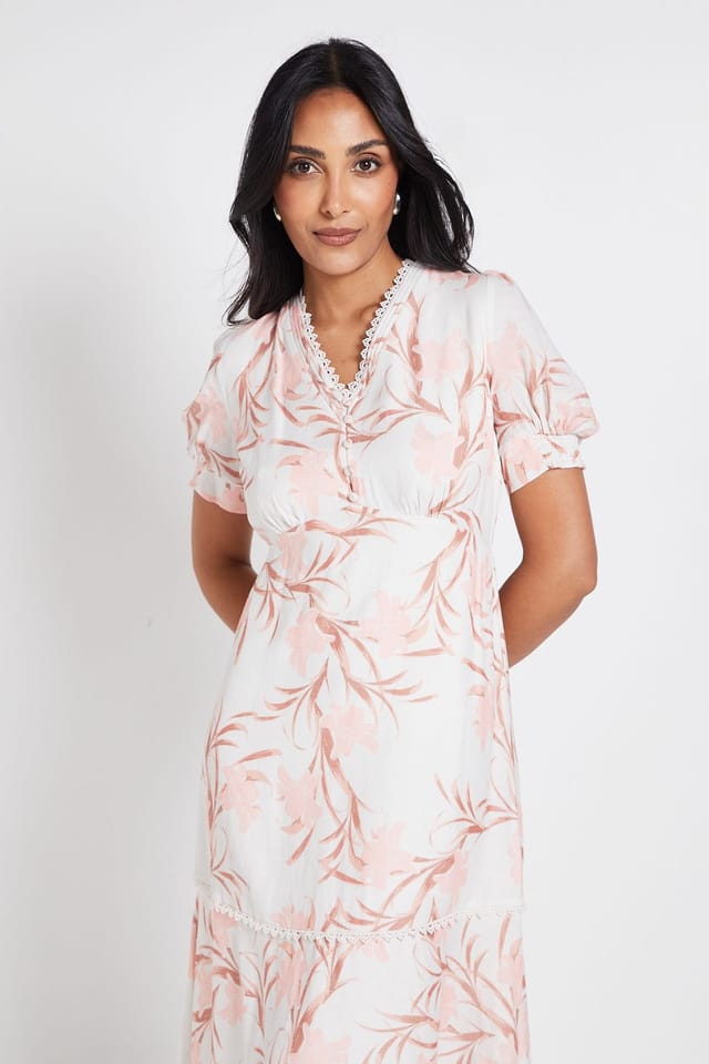 Wallis Wallis Women's Petite Floral Button Midi Tea Dress in Ivory - 2