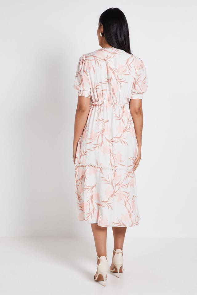 Wallis Wallis Women's Petite Floral Button Midi Tea Dress in Ivory - 3