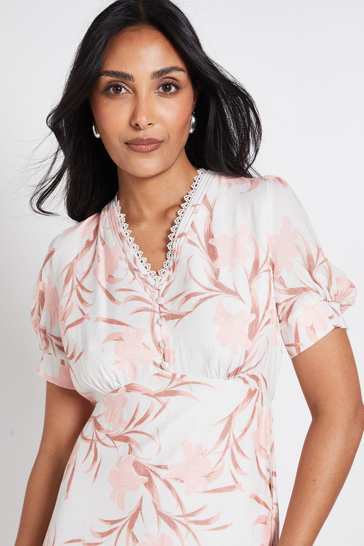 Wallis Wallis Women's Petite Floral Button Midi Tea Dress in Ivory - 4