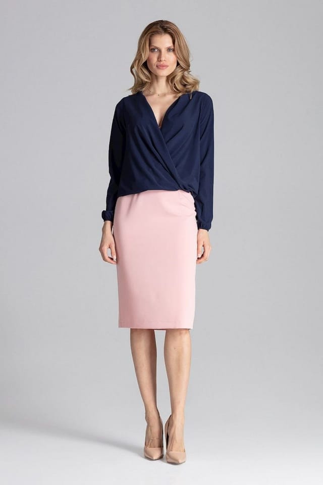 Love Lace Love Lace Women's Envelope Neck Blouse with Elastic Cuffs in Blue - 2