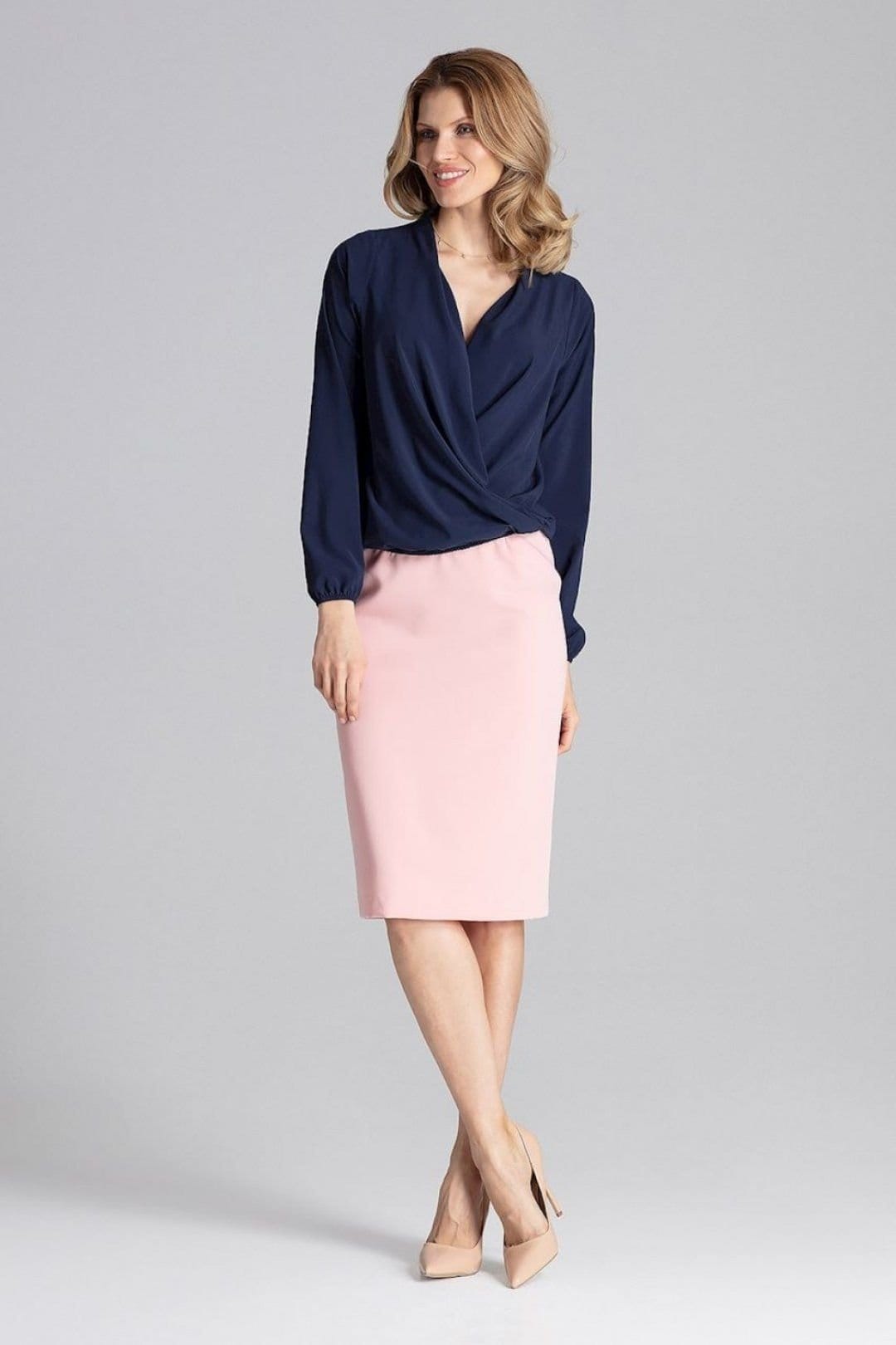 Love Lace Love Lace Women's Envelope Neck Blouse with Elastic Cuffs in Blue - 4