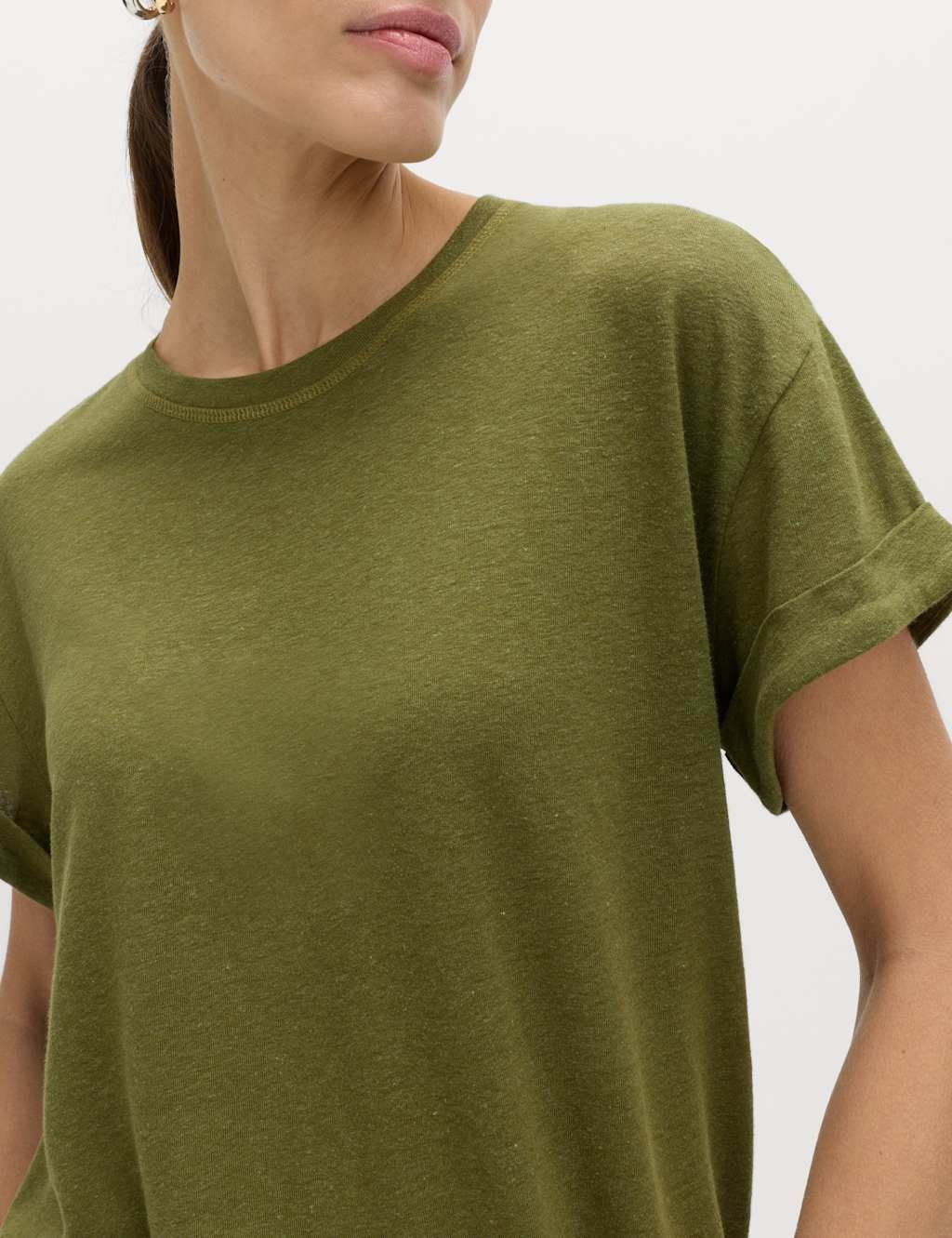 Marks & Spencer M&S Linen Blend T-Shirt Olive - 2