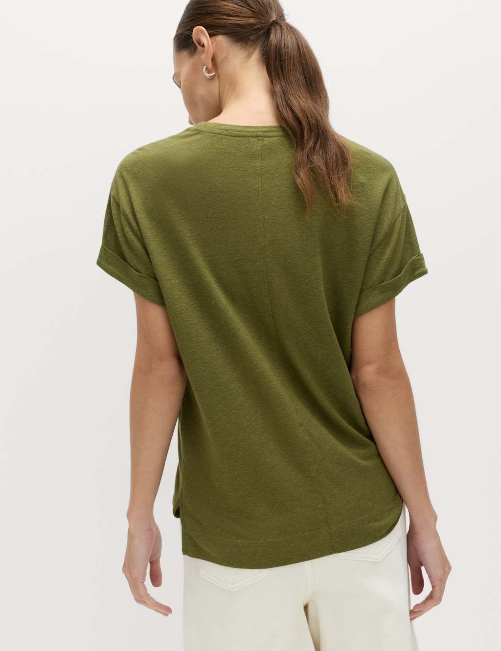 Marks & Spencer M&S Linen Blend T-Shirt Olive - 3