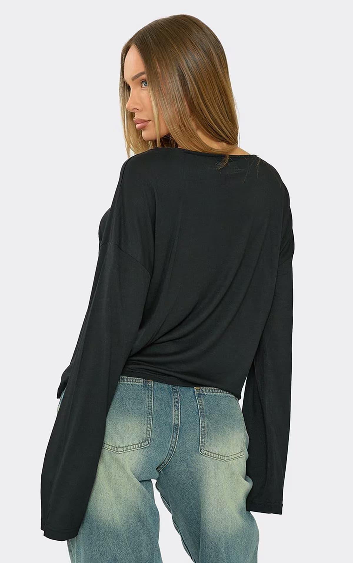 EGO EGO Black Oversized Long Sleeve T-Shirt For Women