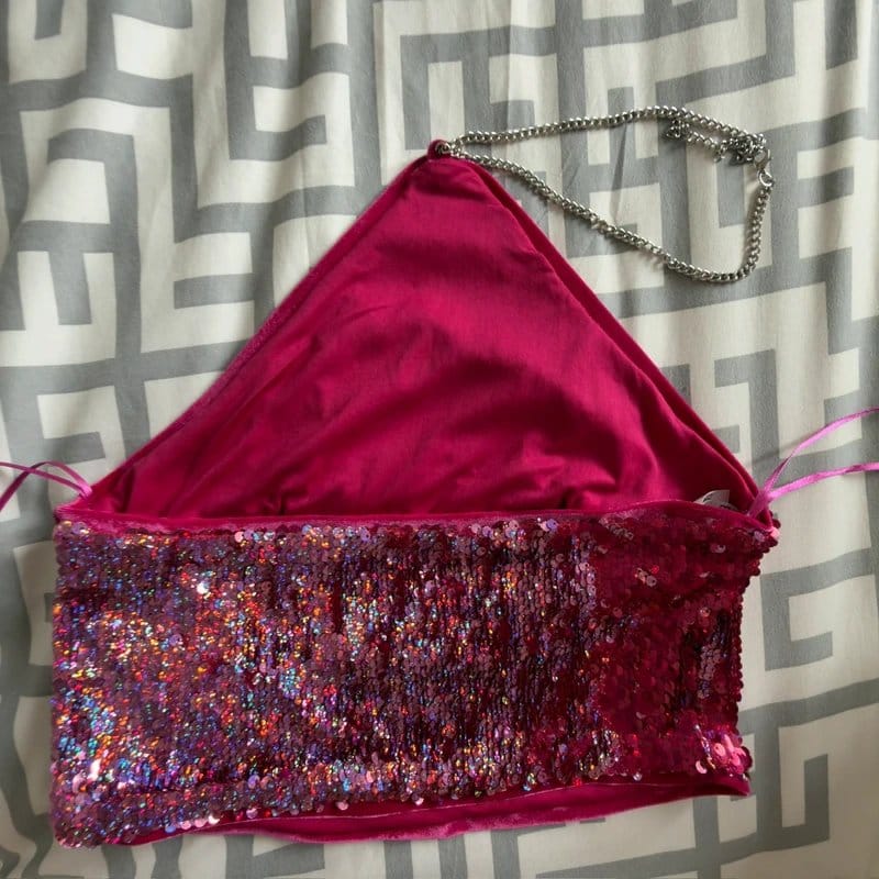 Bershka Pink Sequin Halter Top